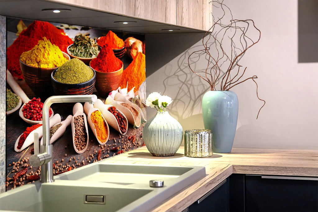 Vibrant Spice Market - Glass Kitchen Backsplash-BacksplashArtworks