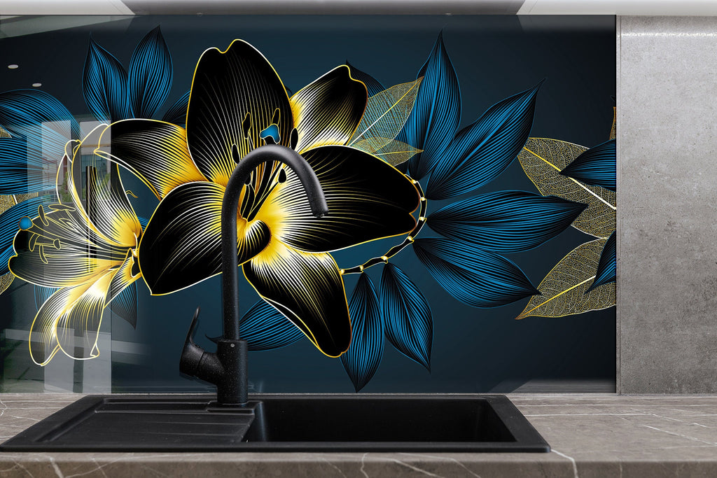 Botanical Floral Tempered Glass Backsplash-BacksplashArtworks