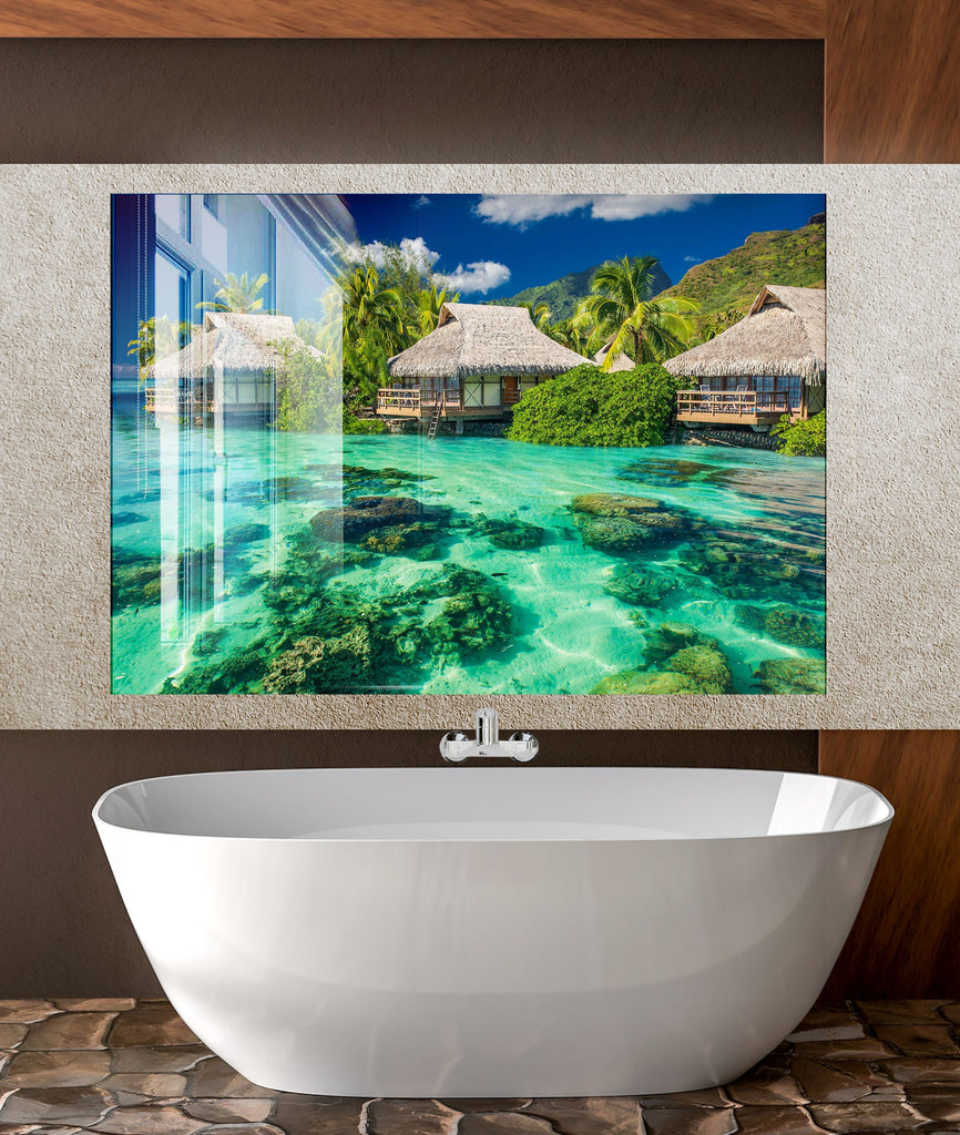 Tropical Overwater Bungalow Wall Art – Glass Backsplash-BacksplashArtworks