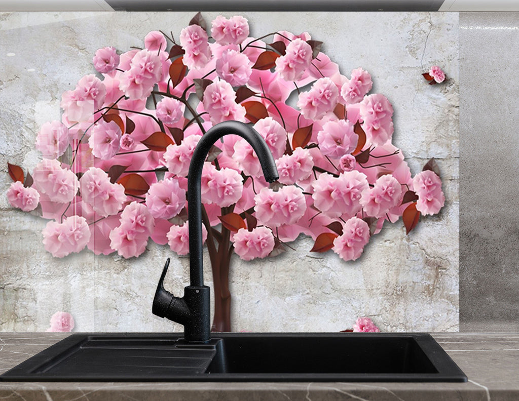 Botanical Floral Tempered Glass Backsplash-BacksplashArtworks