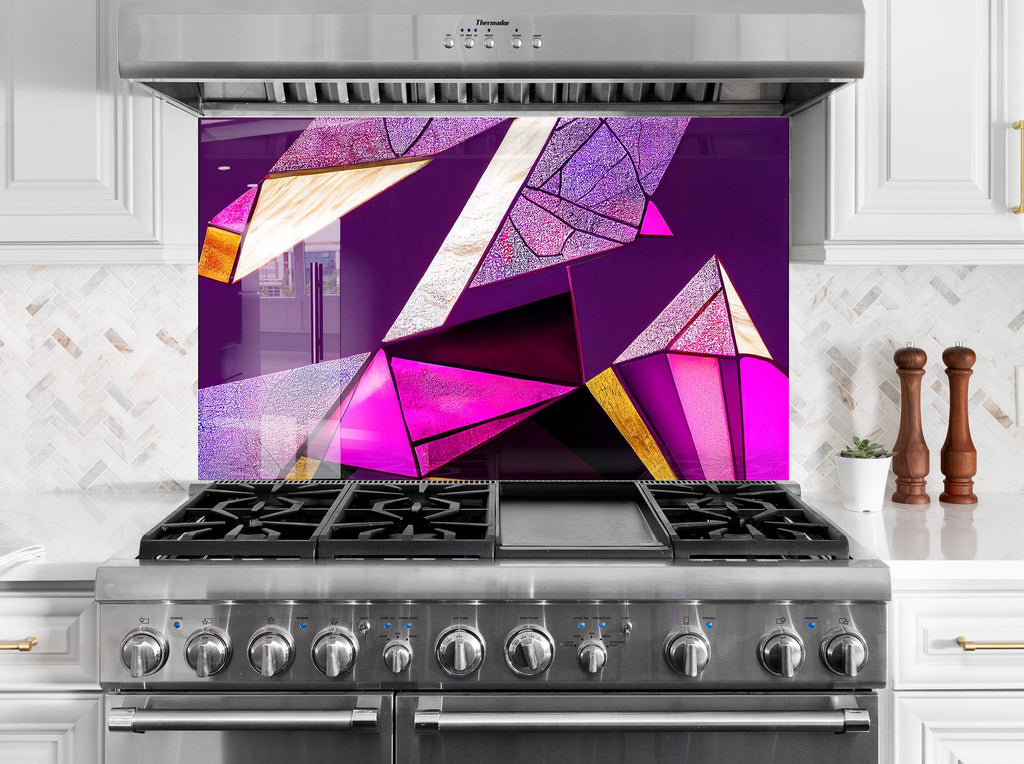 Modern Purple & Gold - Glass Kitchen Backsplash-BacksplashArtworks