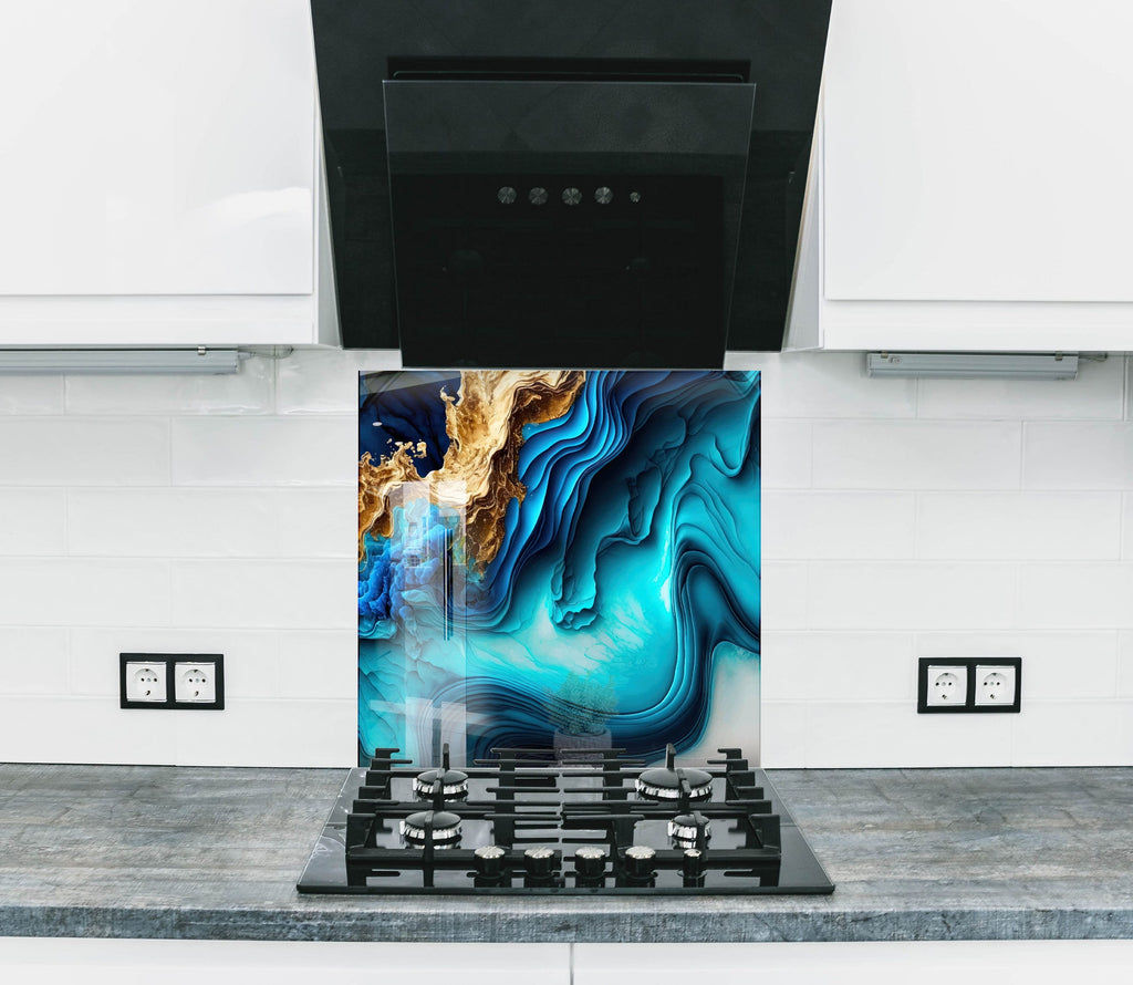 Oceanic Elegance - Glass Kitchen Backsplash-BacksplashArtworks