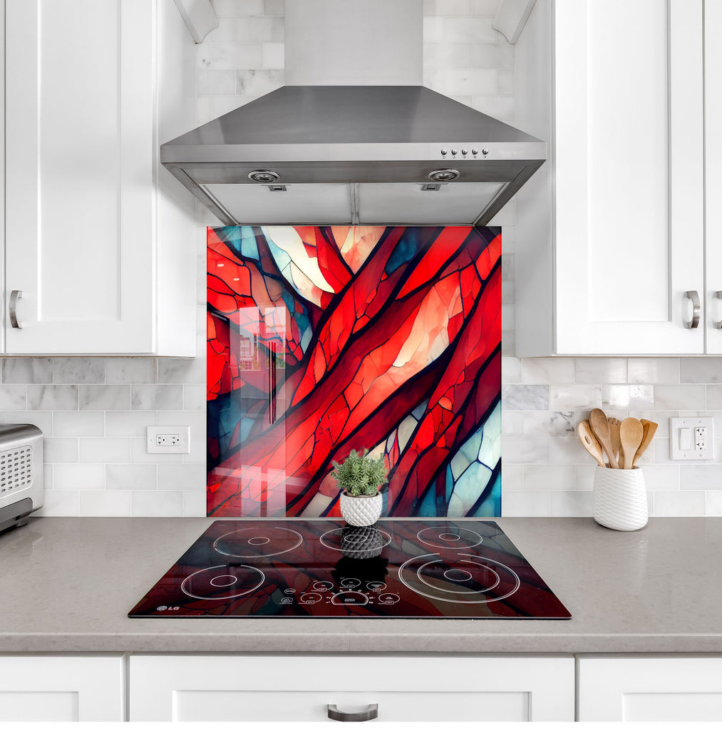 Red Stained Design - Glass Kitchen Backsplash-BacksplashArtworks