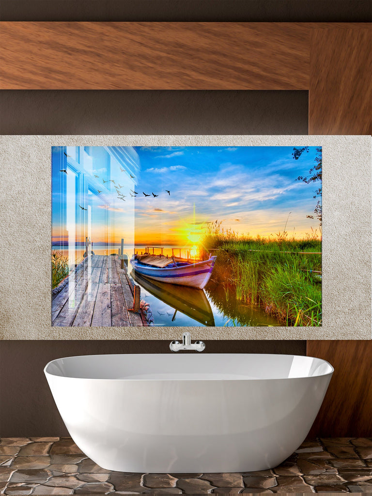 Sunset Lake Dock – Glass Kitchen Backsplash-BacksplashArtworks