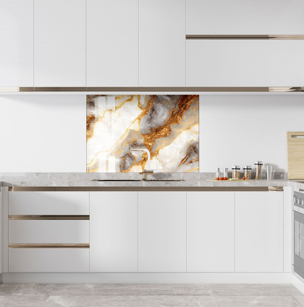 Luxe Gold Veins - Glass Kitchen Backsplash-BacksplashArtworks