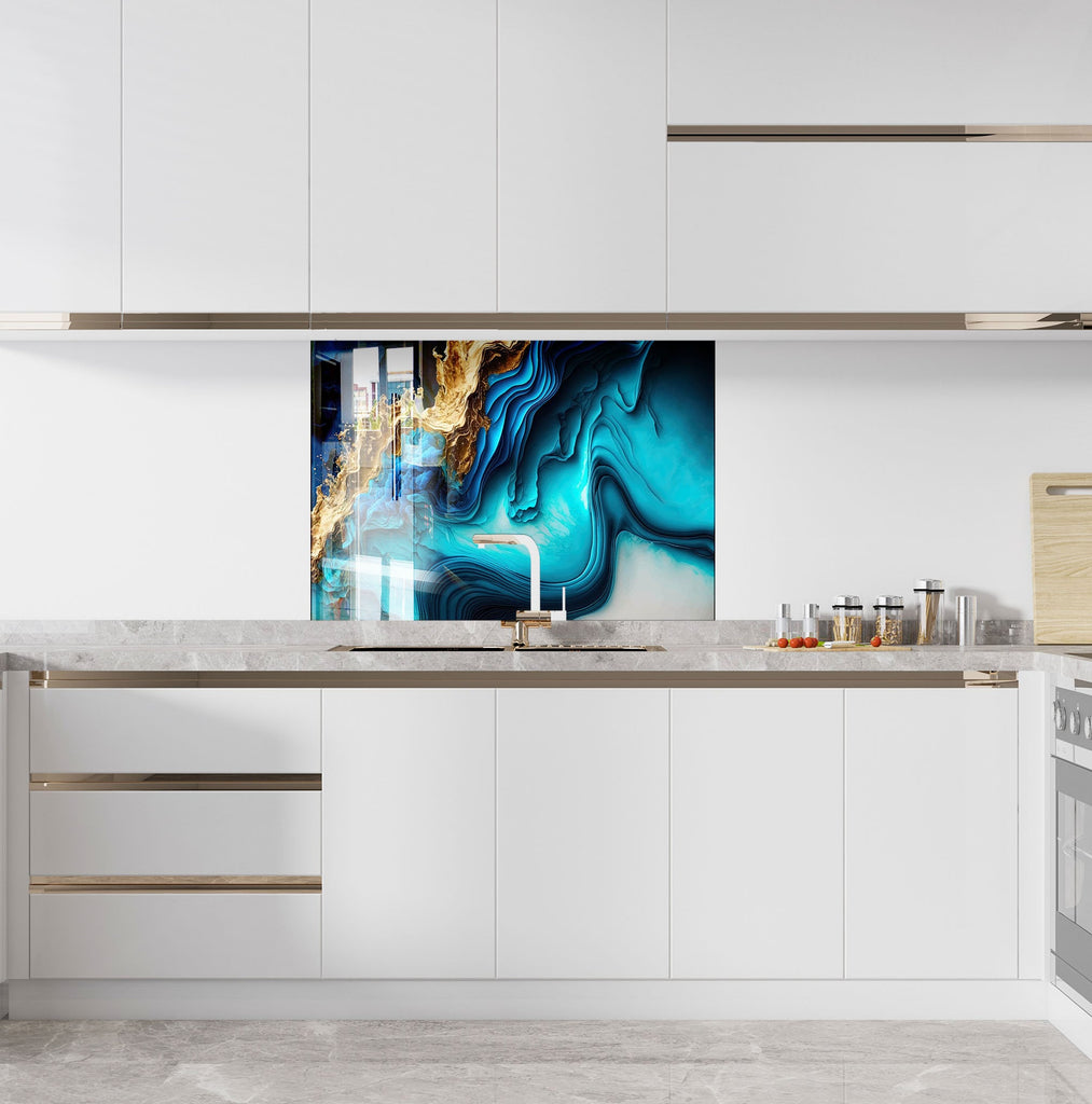 Oceanic Elegance - Glass Kitchen Backsplash-BacksplashArtworks