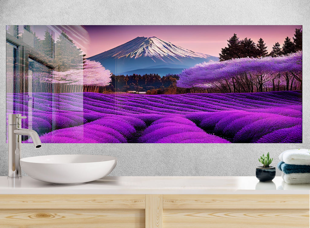 Lavender Fields of Mount Fuji – Glass Kitchen Backsplash-BacksplashArtworks