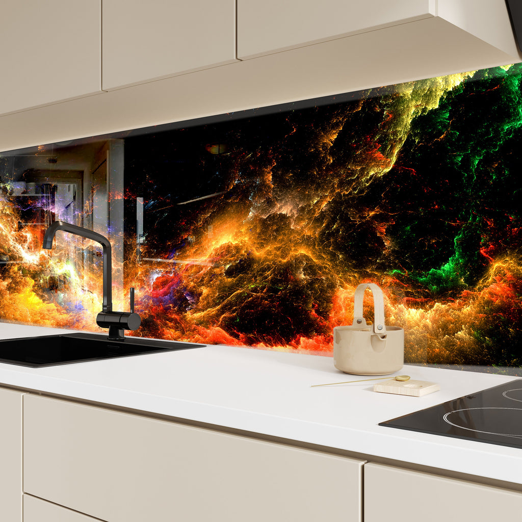 Cosmic Radiance - Glass Bathroom Backsplash-BacksplashArtworks