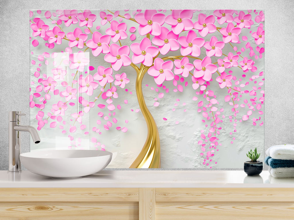Botanical Floral Tempered Glass Backsplash-BacksplashArtworks