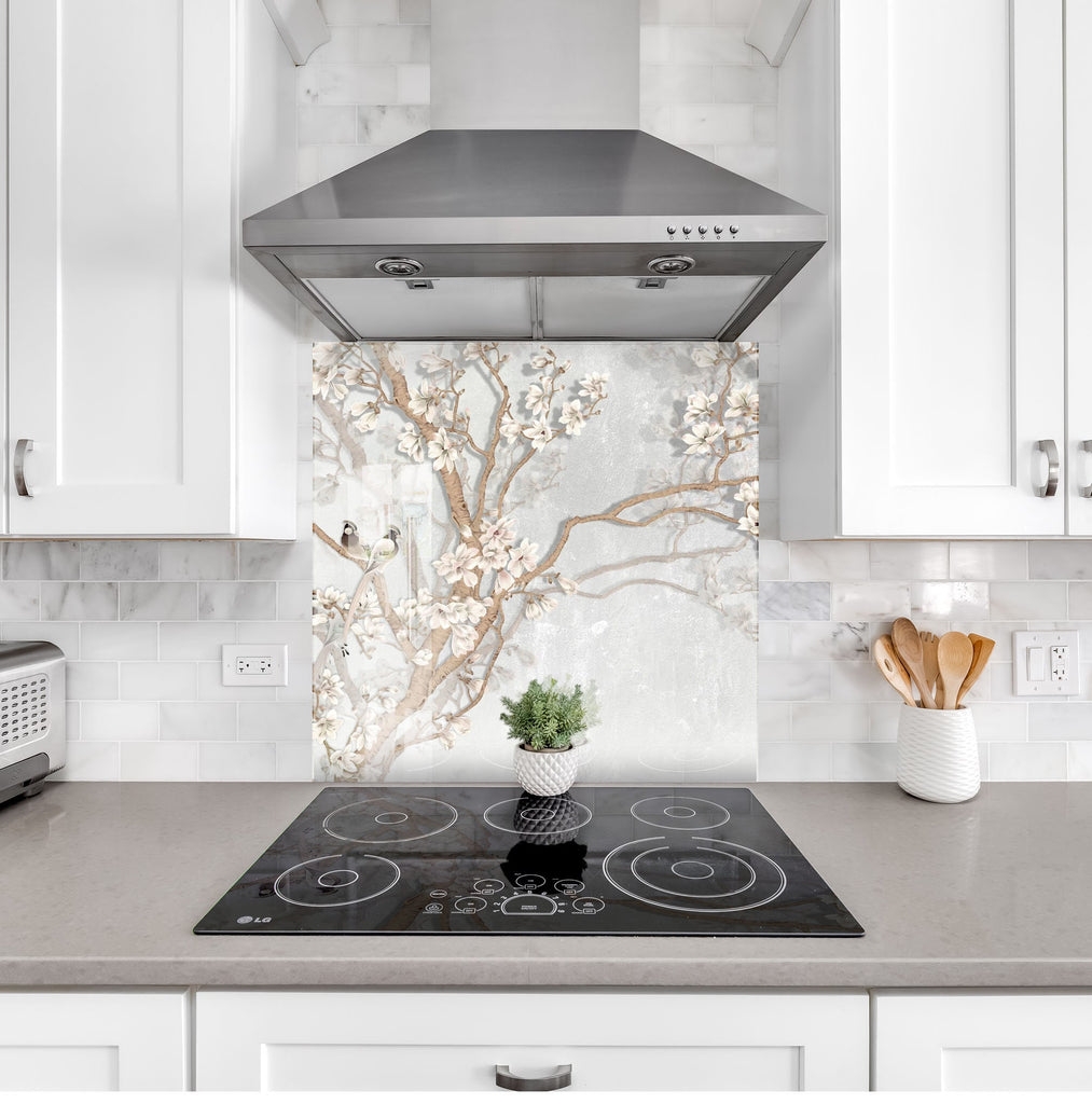 Floral & Botanical Tempered Glass Backsplash-BacksplashArtworks