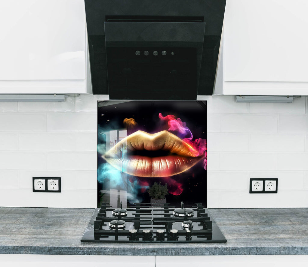 Golden Smoke Lips - Glass Kitchen Backsplash-BacksplashArtworks