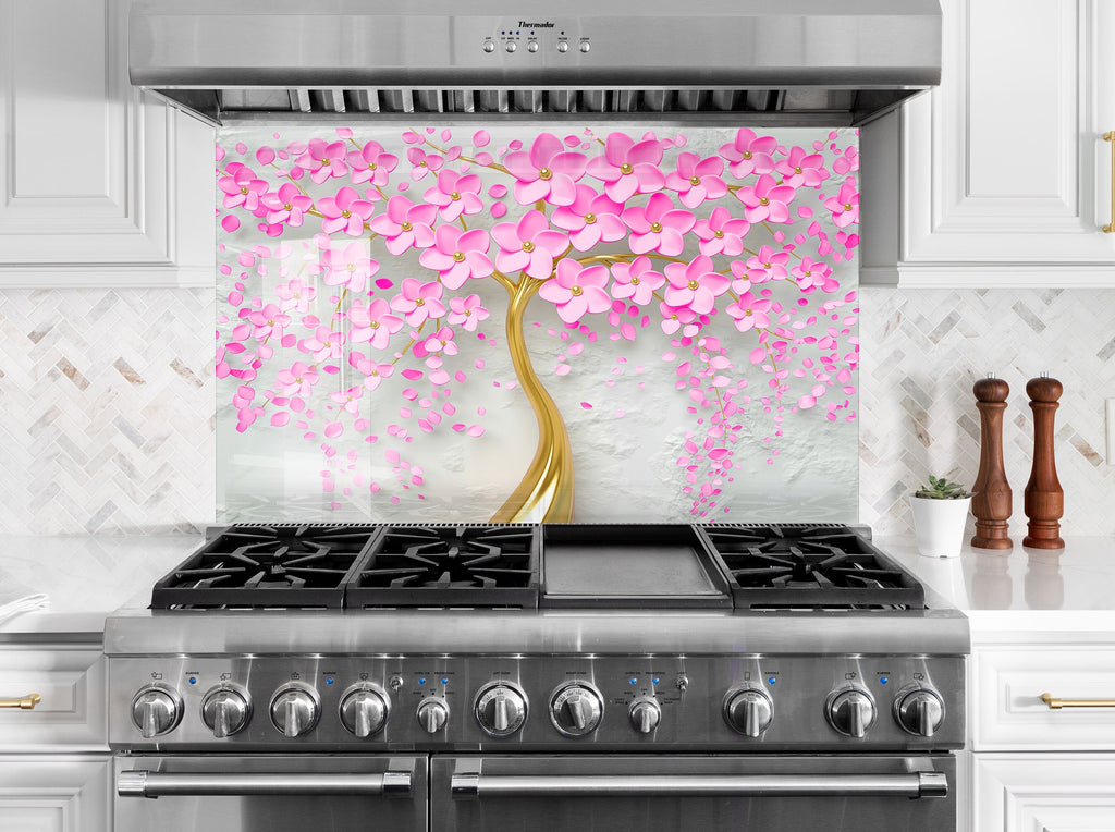 Botanical Floral Tempered Glass Backsplash-BacksplashArtworks
