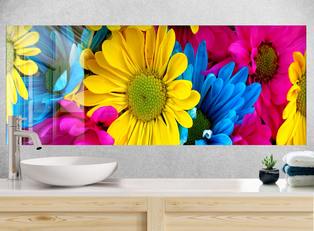Colorful Flowers Tempered Glass Backsplash-BacksplashArtworks