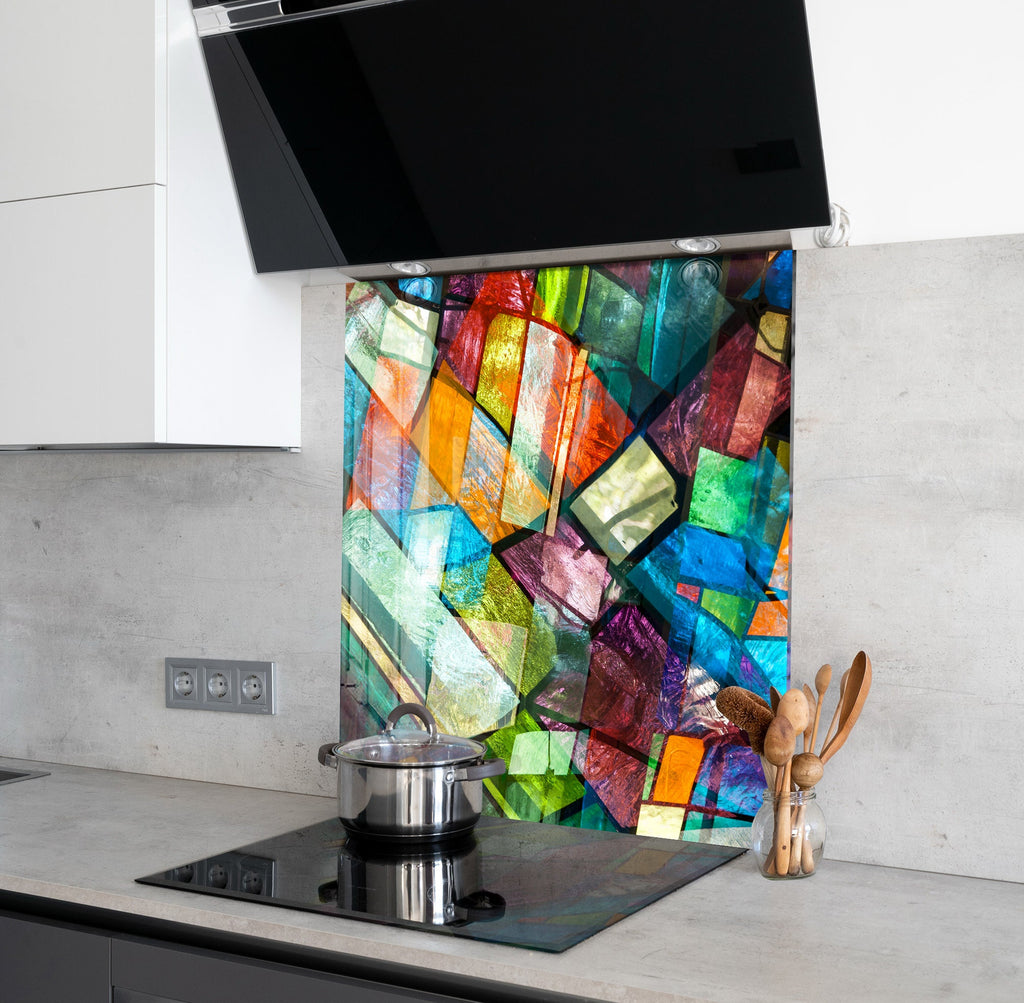 Colorful Geometric Stained - Glass Kitchen Backsplash-BacksplashArtworks