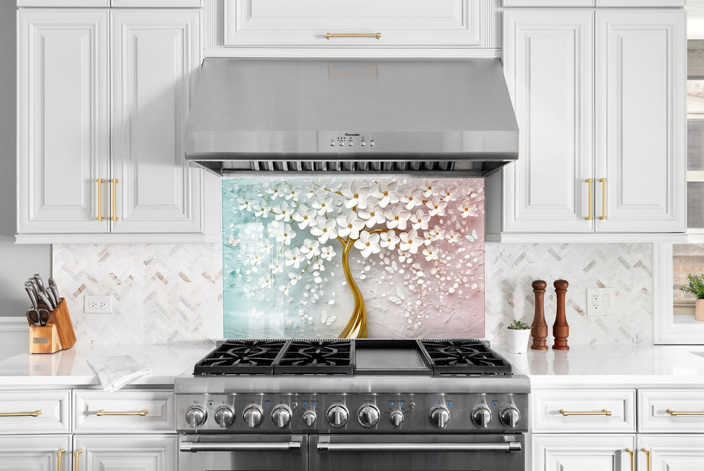 Botanical Floral Tempered Glass Backsplash-BacksplashArtworks