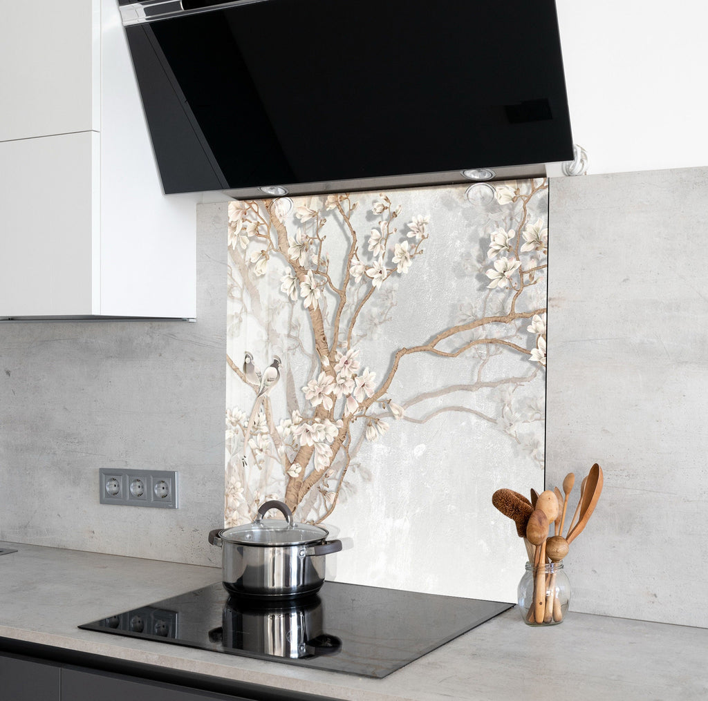 Floral & Botanical Tempered Glass Backsplash-BacksplashArtworks