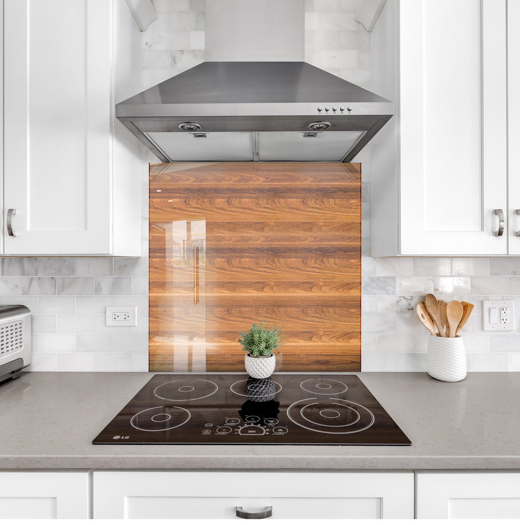 Natural Walnut Wood Pattern - Glass Kitchen Backsplash-BacksplashArtworks