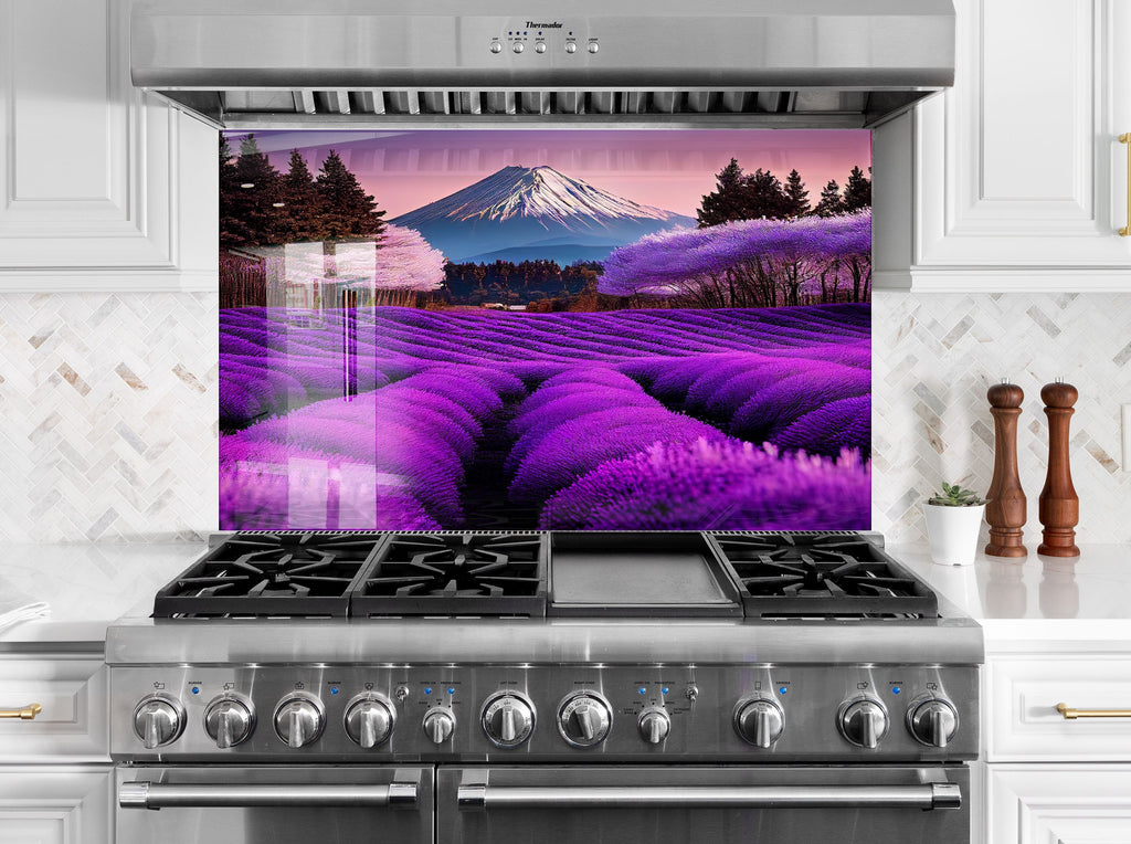Lavender Fields of Mount Fuji – Glass Kitchen Backsplash-BacksplashArtworks