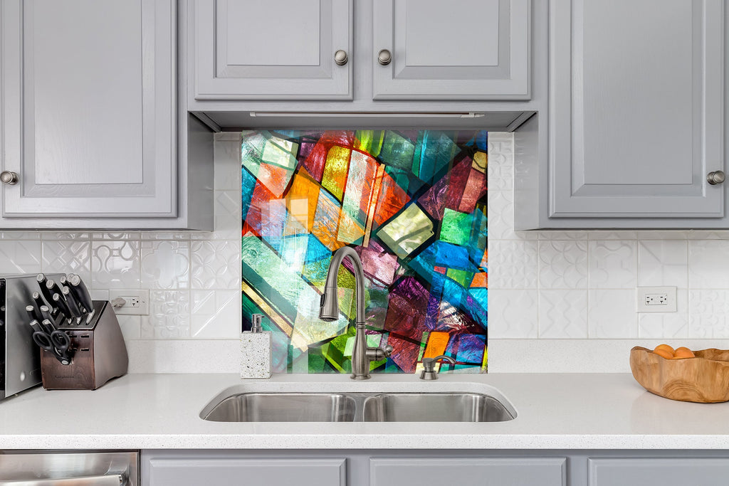 Colorful Geometric Stained - Glass Kitchen Backsplash-BacksplashArtworks
