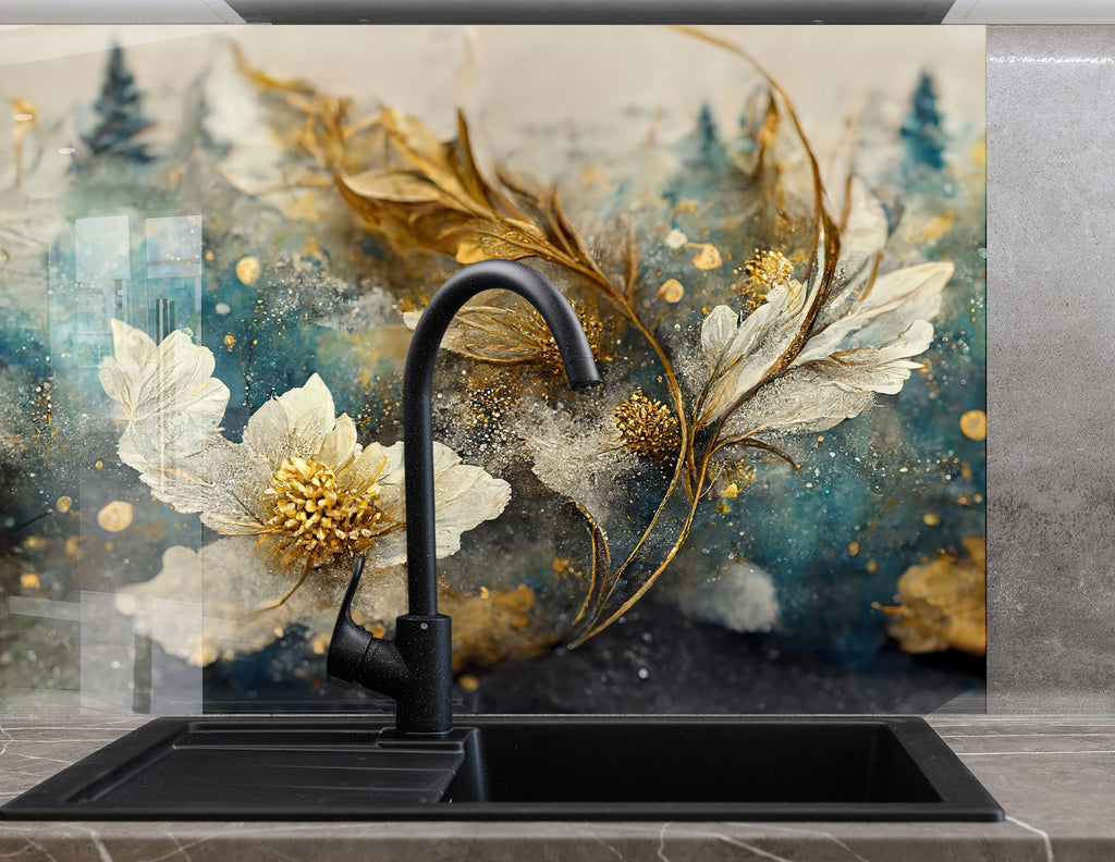 Botanical Floral Tempered Glass Backsplash-BacksplashArtworks