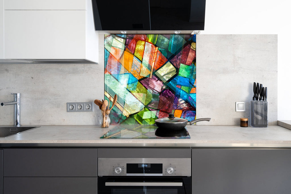 Colorful Geometric Stained - Glass Kitchen Backsplash-BacksplashArtworks