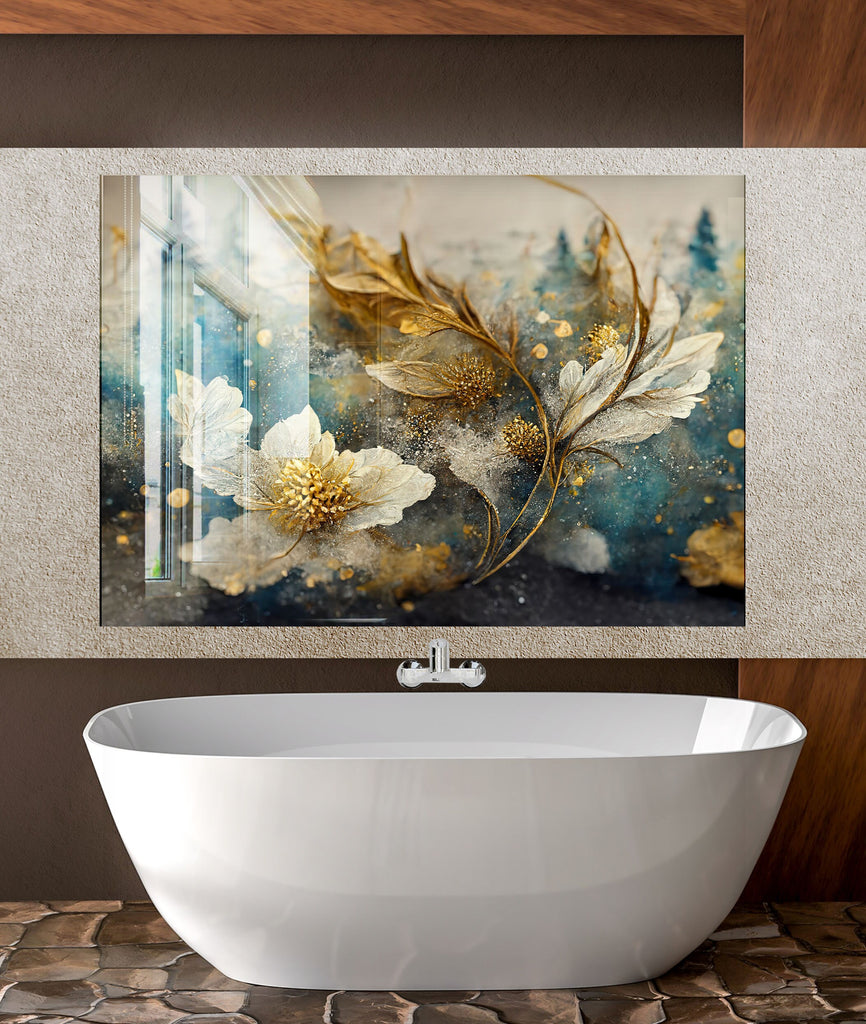 Botanical Floral Tempered Glass Backsplash-BacksplashArtworks