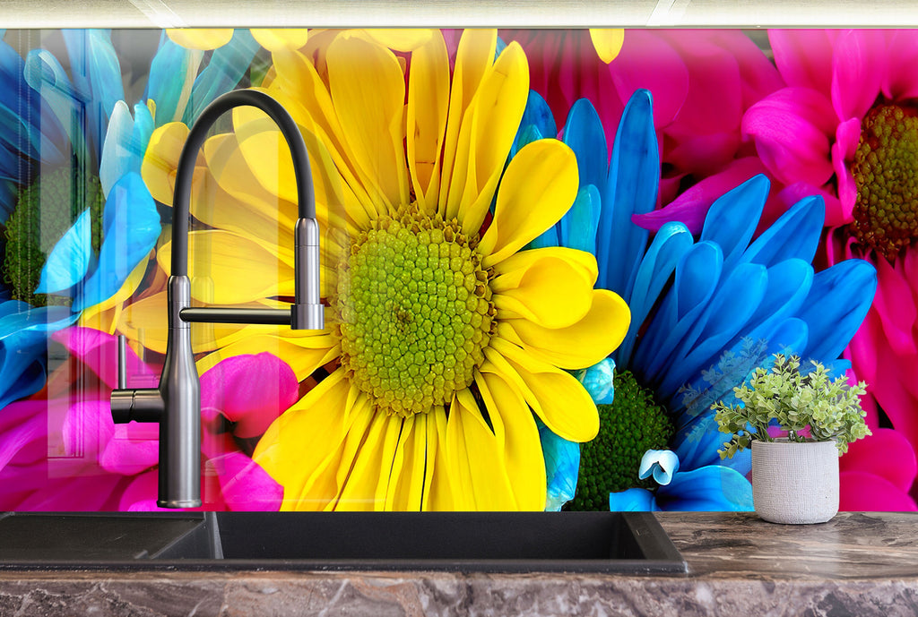 Colorful Flowers Tempered Glass Backsplash-BacksplashArtworks