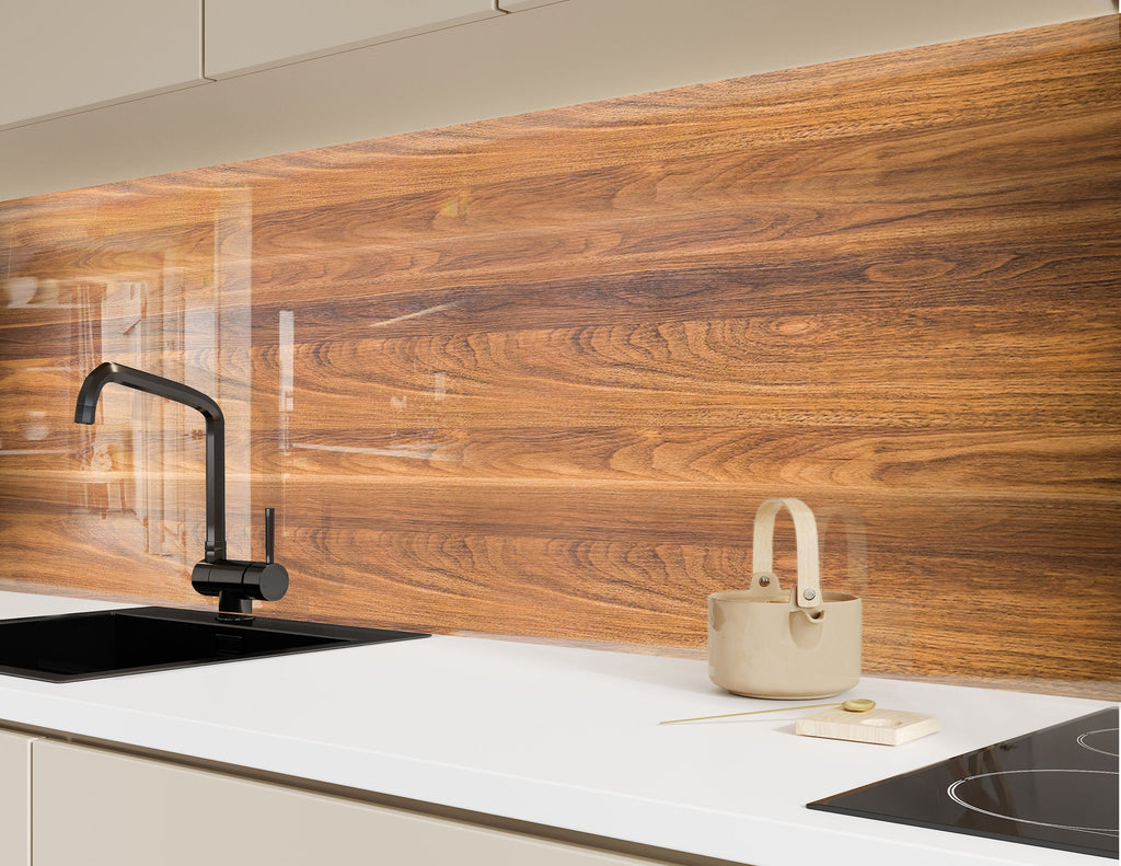 Natural Walnut Wood Pattern - Glass Kitchen Backsplash-BacksplashArtworks