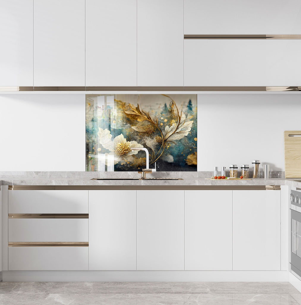 Botanical Floral Tempered Glass Backsplash-BacksplashArtworks