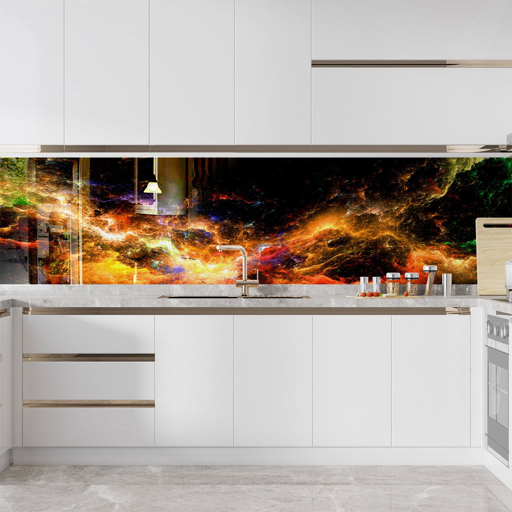 Cosmic Radiance - Glass Bathroom Backsplash-BacksplashArtworks