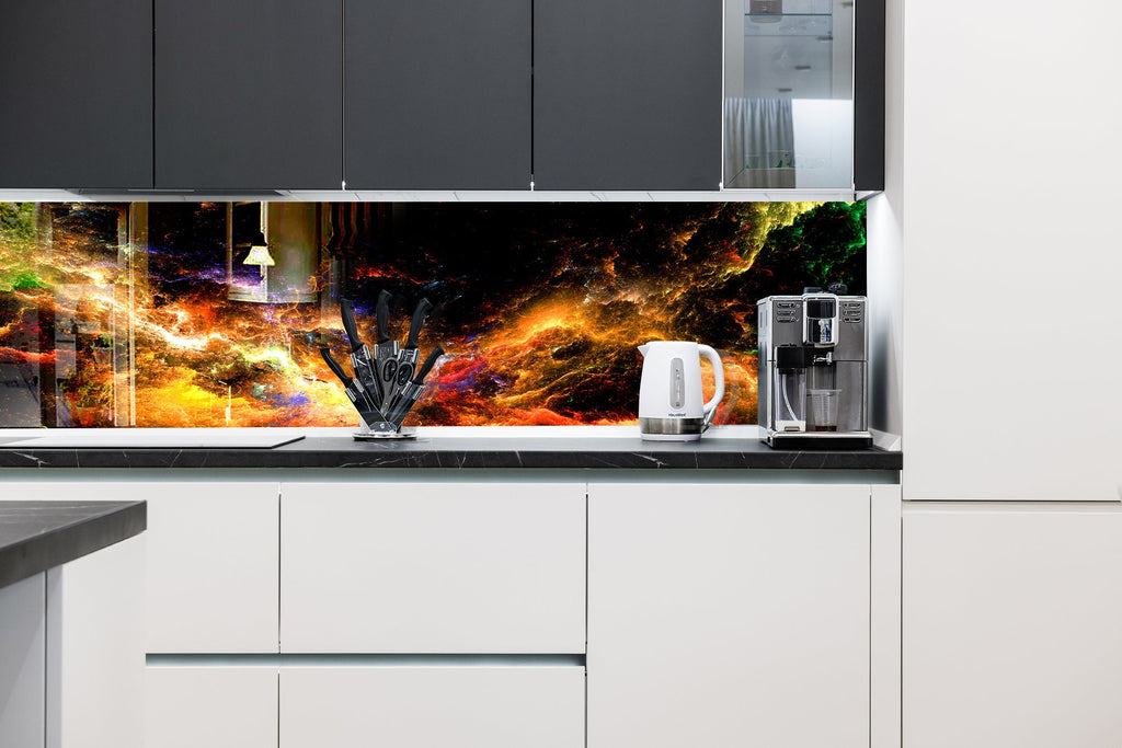 Cosmic Radiance - Glass Bathroom Backsplash-BacksplashArtworks