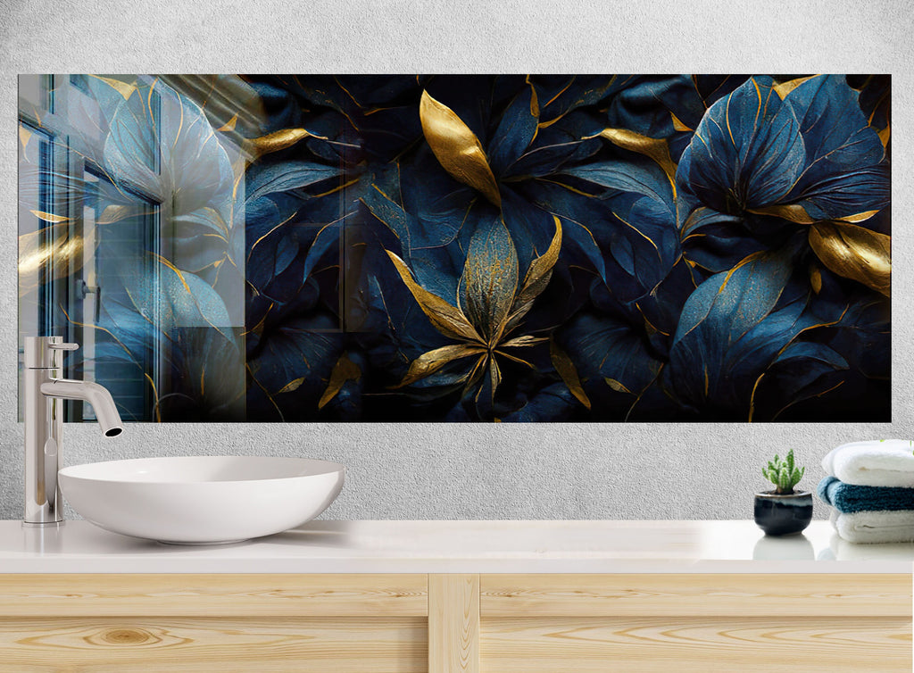 Botanical Floral Tempered Glass Backsplash-BacksplashArtworks
