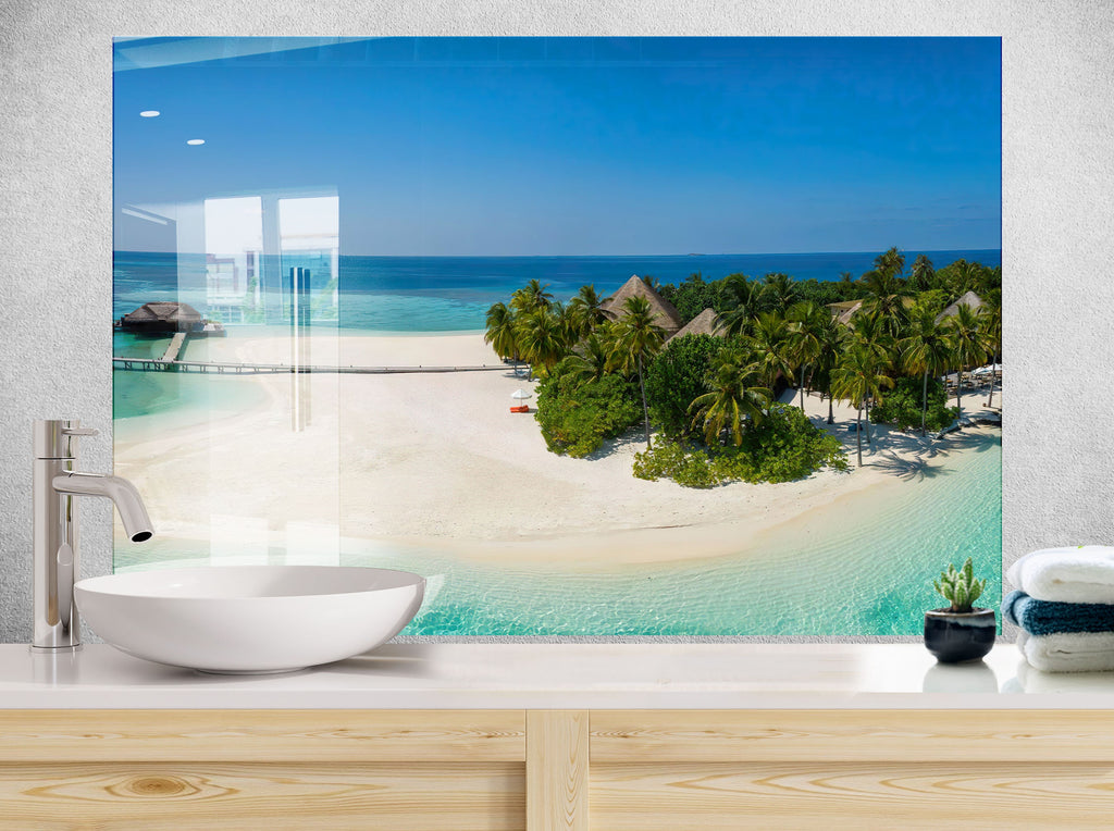 Tropical Beach Paradise Wall Art – Tempered Glass Bathroom Backsplash-BacksplashArtworks