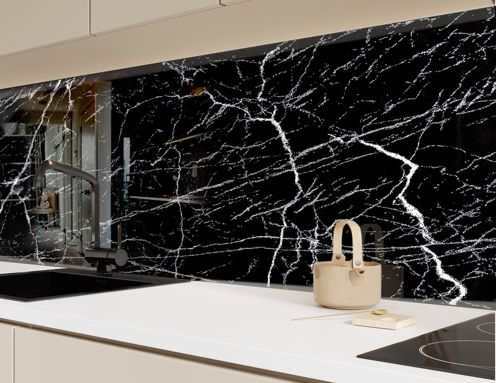 Black Marble Vein - Glass Bathroom Backsplash-BacksplashArtworks