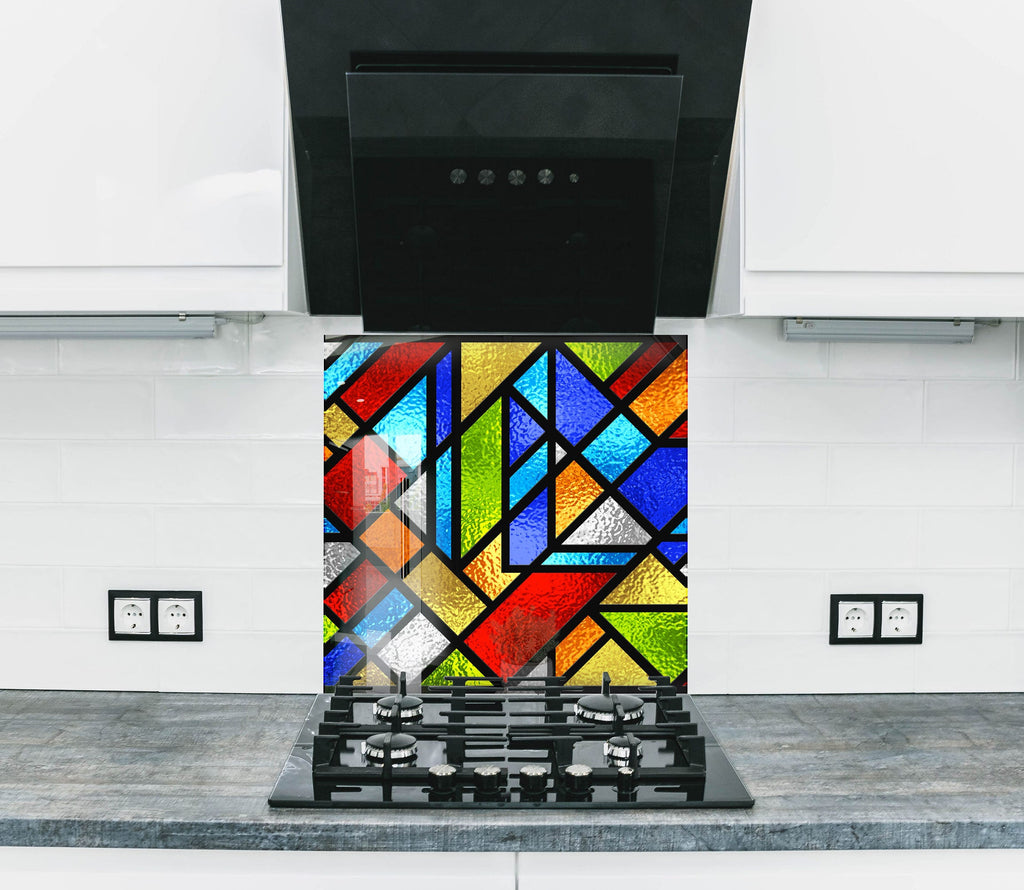 Colorful Modern Geometric Stained - Glass Kitchen Backsplash-BacksplashArtworks