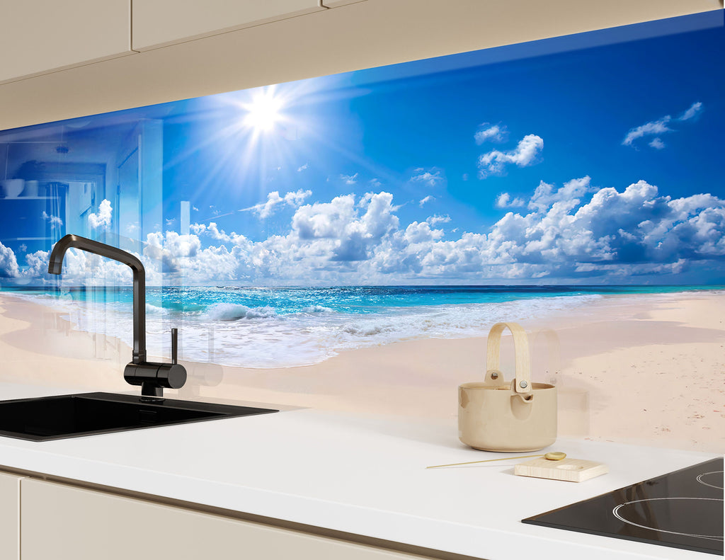 Serene Ocean Beach Wall Art – Tempered Glass Bathroom Backsplash-BacksplashArtworks