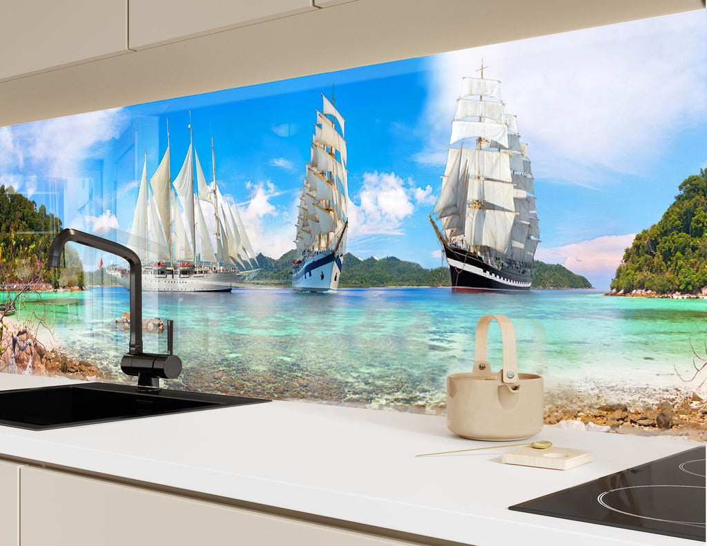 Sailing Paradise – Glass Kitchen Backsplash-BacksplashArtworks