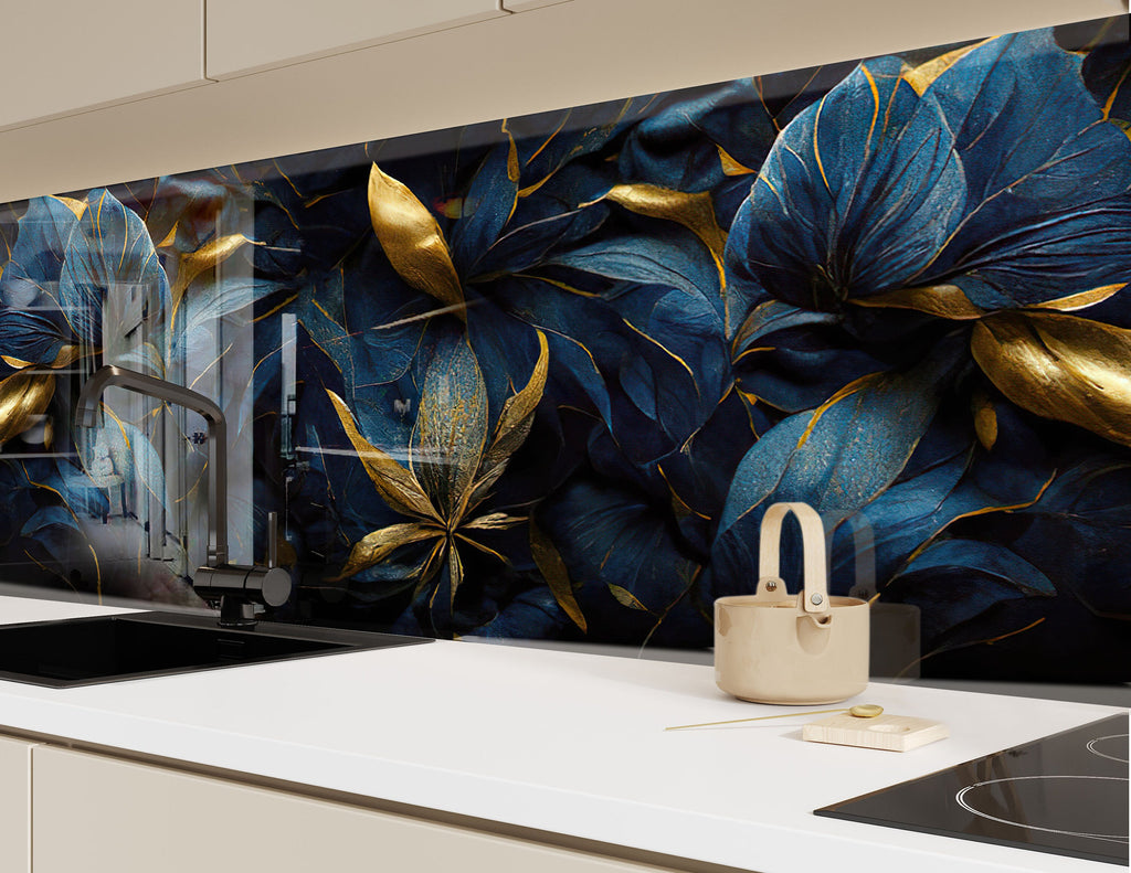 Botanical Floral Tempered Glass Backsplash-BacksplashArtworks