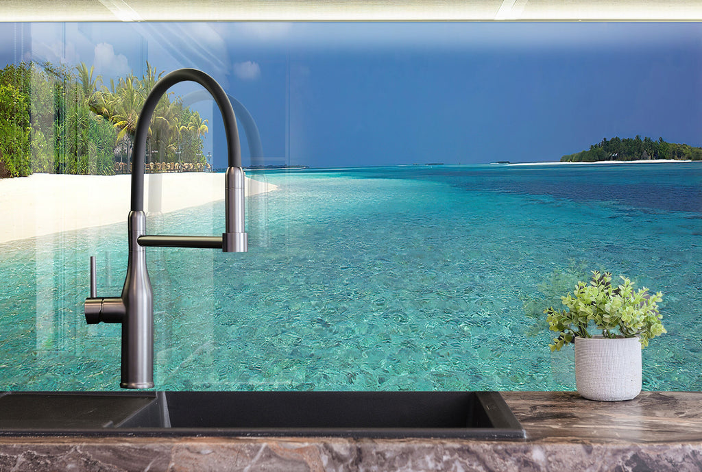 Beauty Tropical Beach Wall Art – Tempered Glass Bathroom Backsplash-BacksplashArtworks