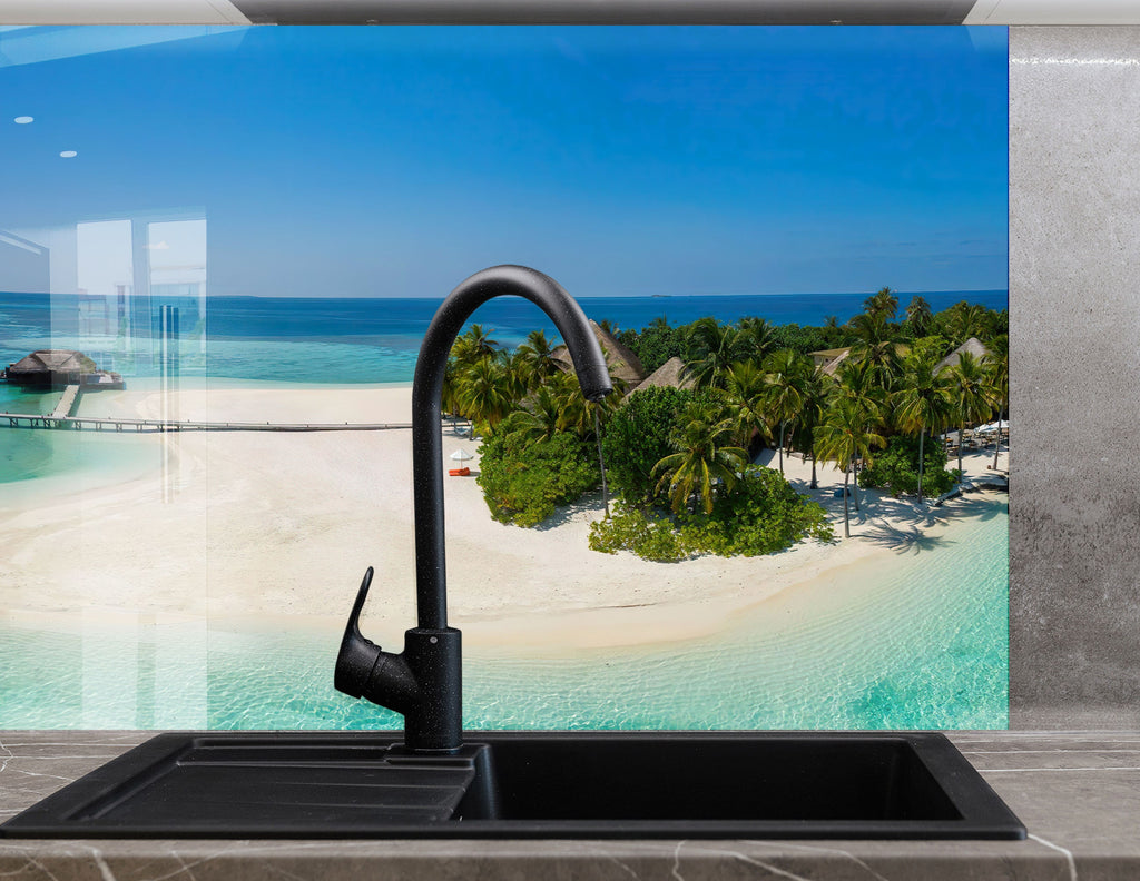 Tropical Beach Paradise Wall Art – Tempered Glass Bathroom Backsplash-BacksplashArtworks