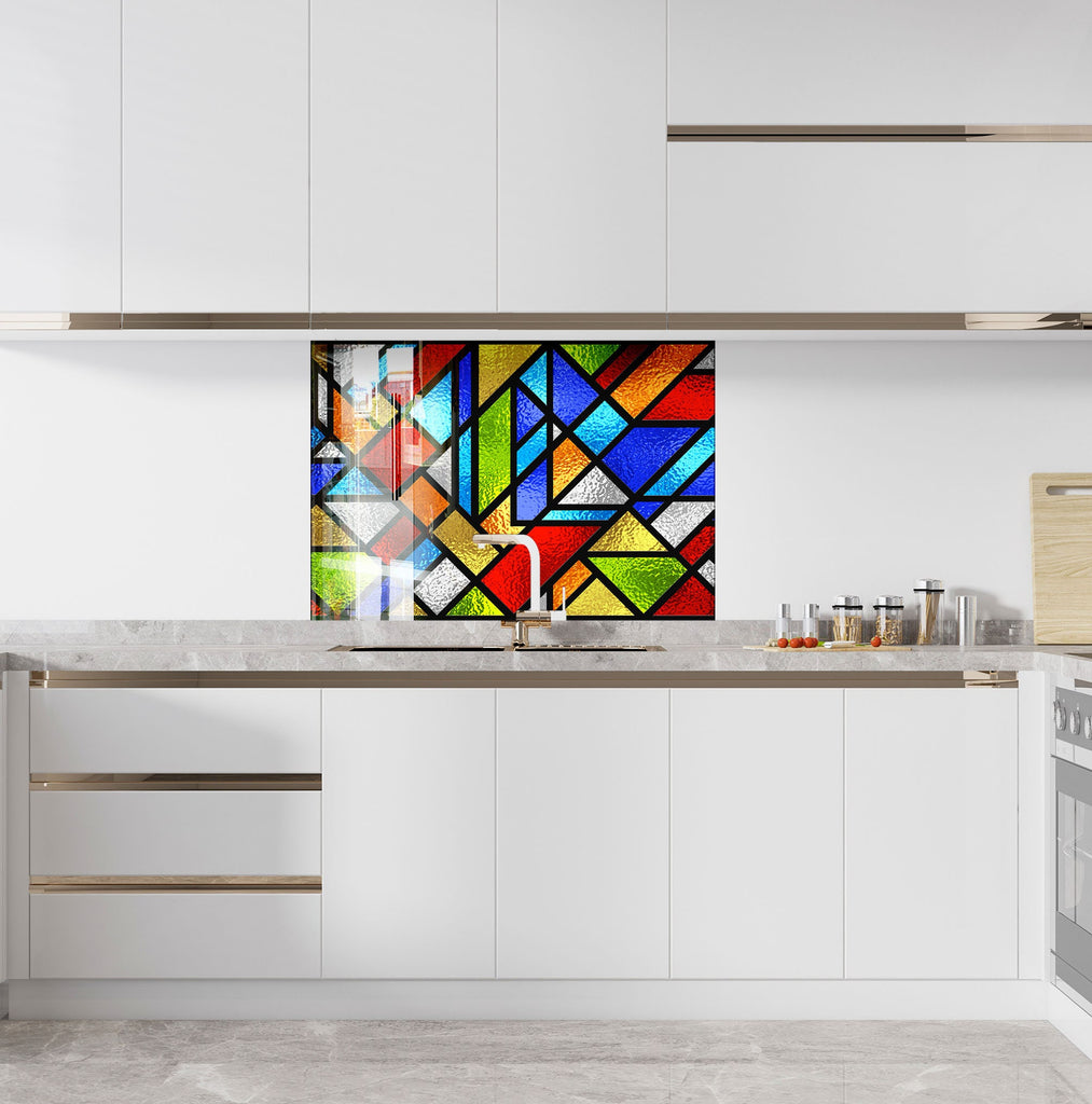 Colorful Modern Geometric Stained - Glass Kitchen Backsplash-BacksplashArtworks