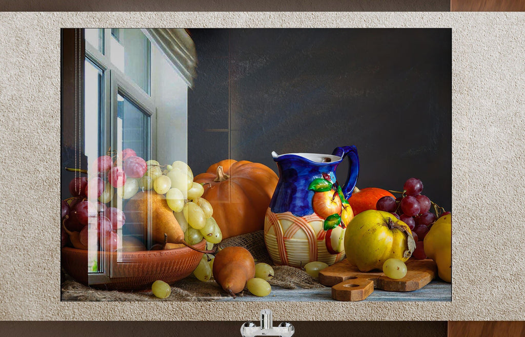 Autumn Harvest Glass Kitchen Backsplash – Vibrant Fruit & Pumpkin Design-BacksplashArtworks