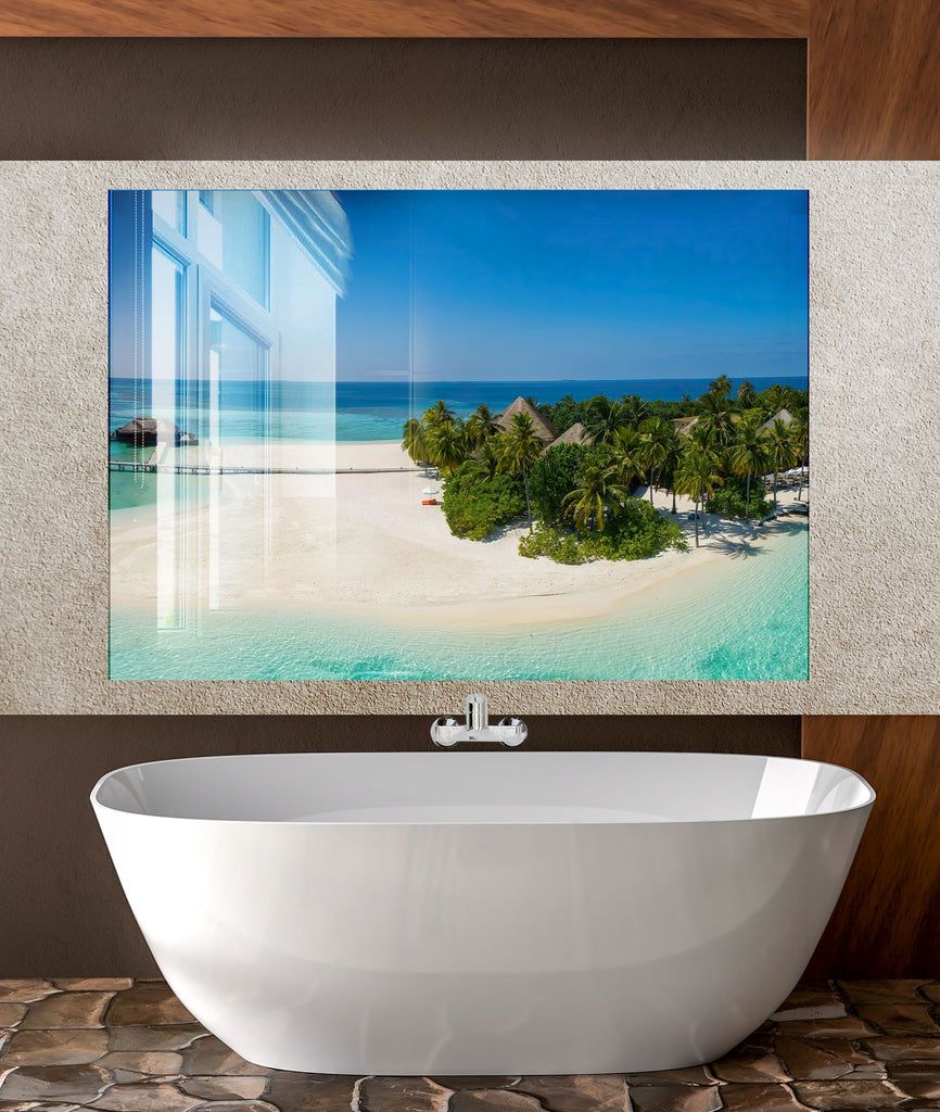 Tropical Beach Paradise Wall Art – Tempered Glass Bathroom Backsplash-BacksplashArtworks