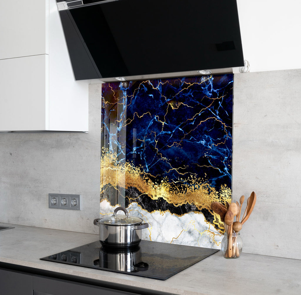 Midnight Gold - Glass Kitchen Backsplash-BacksplashArtworks