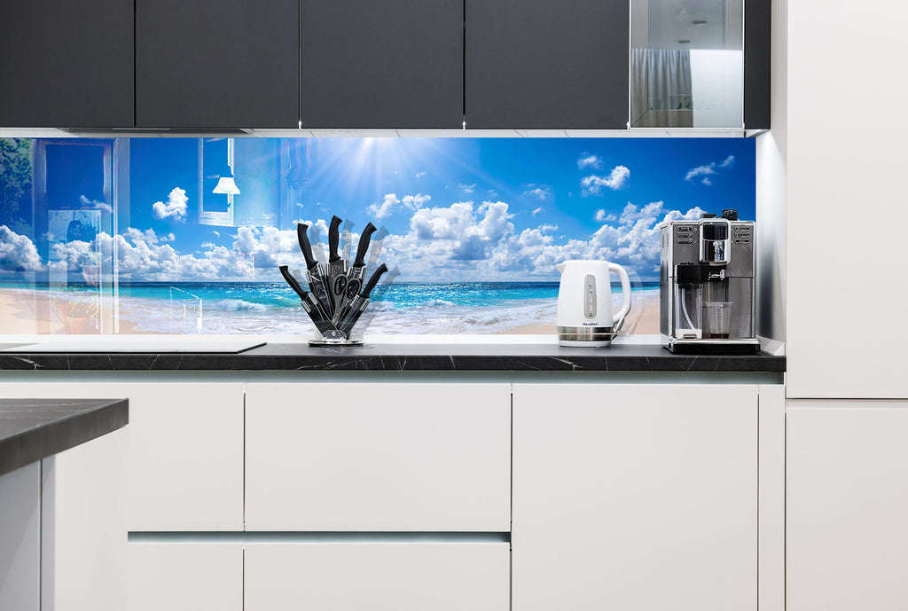 Serene Ocean Beach Wall Art – Tempered Glass Bathroom Backsplash-BacksplashArtworks