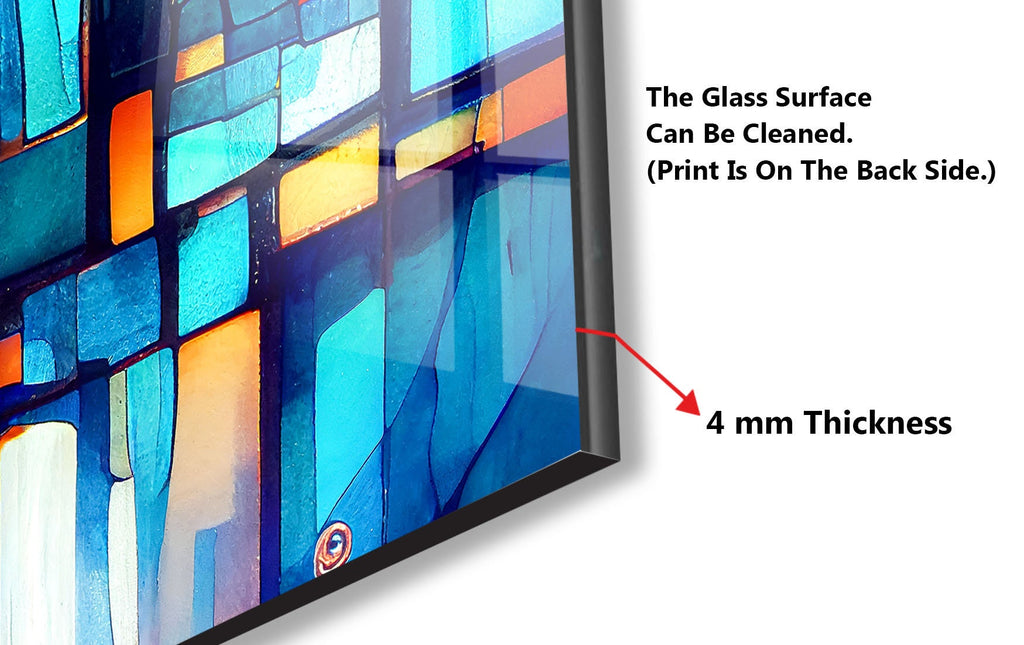 Modern Abstract Blue Stained - Glass Kitchen Backsplash-BacksplashArtworks