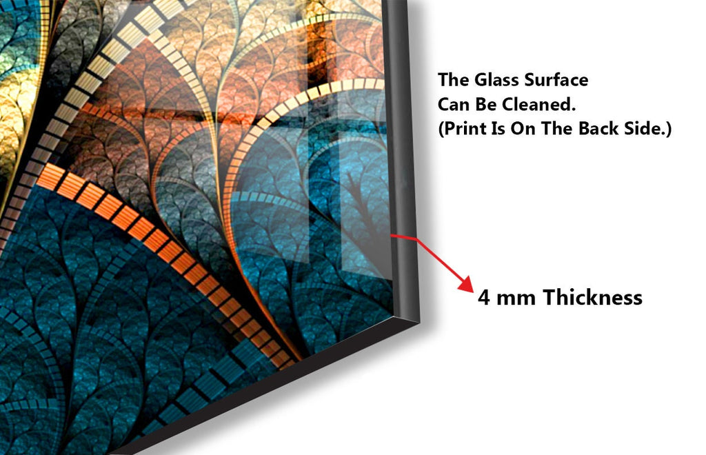Golden & Blue Stained Glass Floral Design - Glass Kitchen Backsplash-BacksplashArtworks