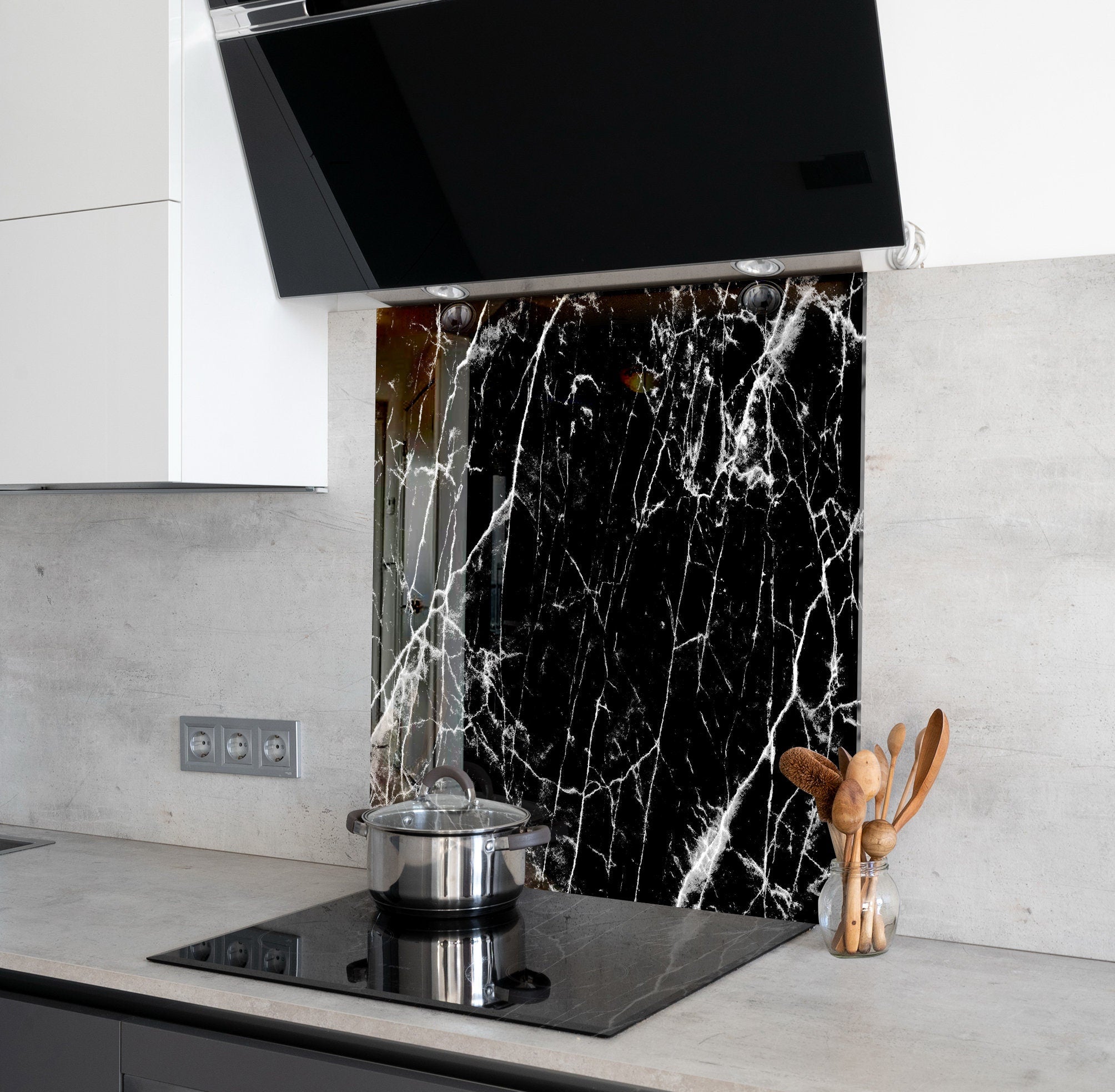 Black Marble White Veins Glass Kitchen | Backsplash Artworks ...