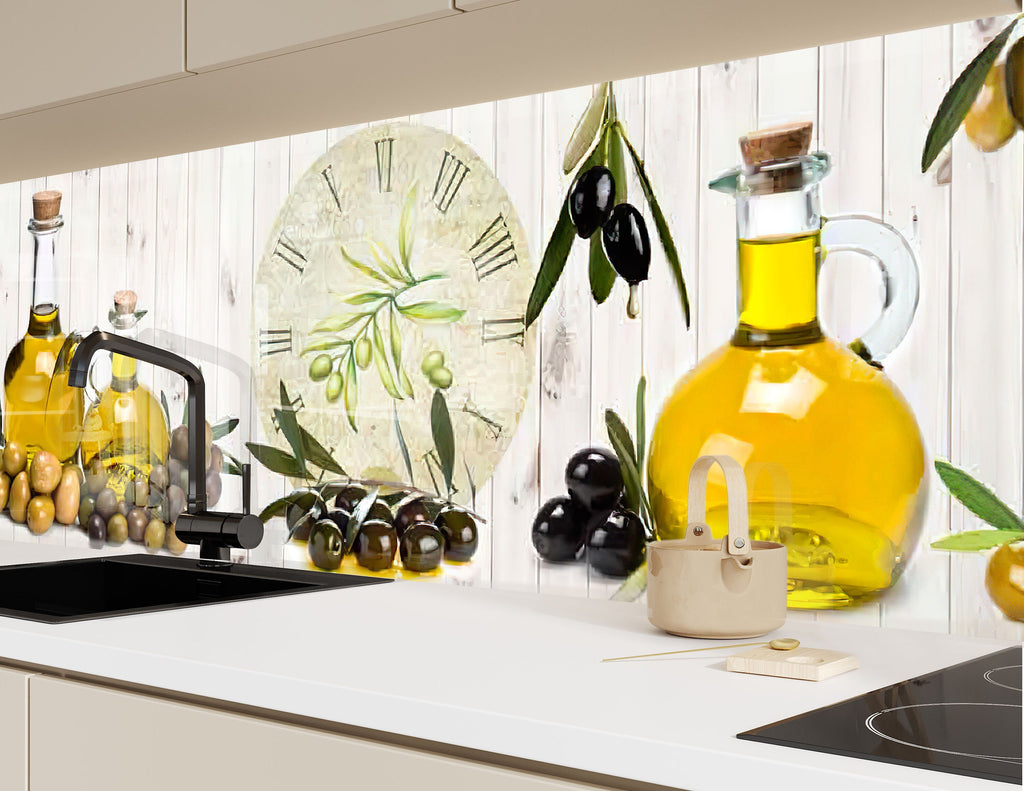 Olive Oil Glass Kitchen Backsplash – Rustic Olive and Time Design-BacksplashArtworks