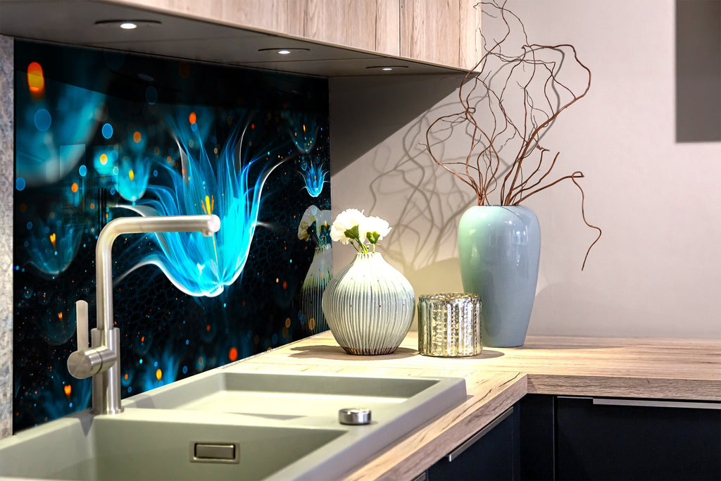 Botanical Floral Tempered Glass Backsplash-BacksplashArtworks